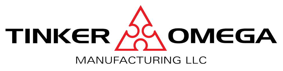 Tinker Omega Manufacturing LLC black and red logo with transparent background