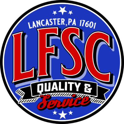 Lancaster Foundry Supply Company; LFSC Quality and Service circle logo with transparent background