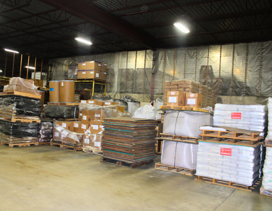 A warehouse full of pallets of supplies for foundries