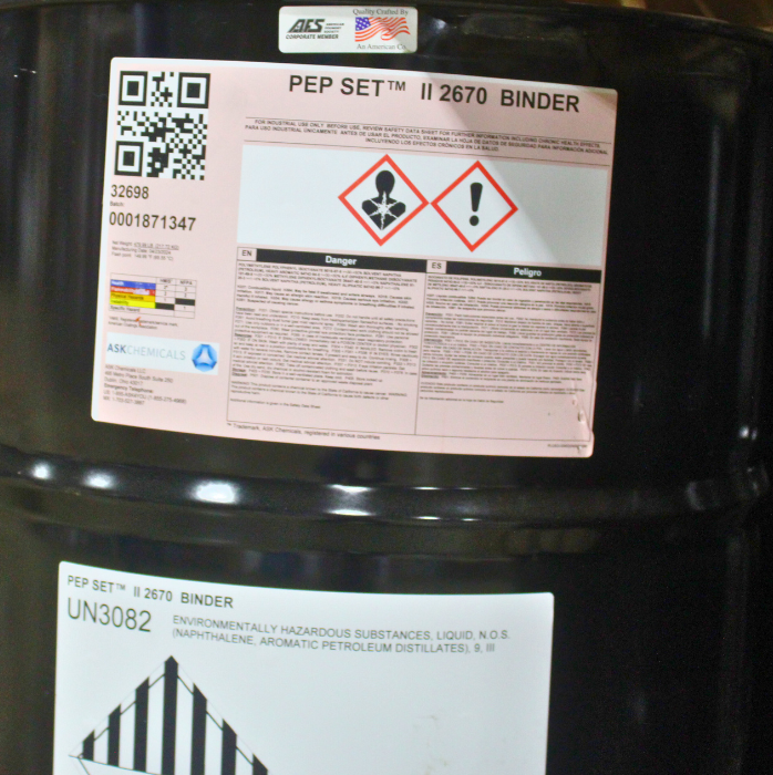 Black drum containing PEP SET Binder by ASK Chemicals